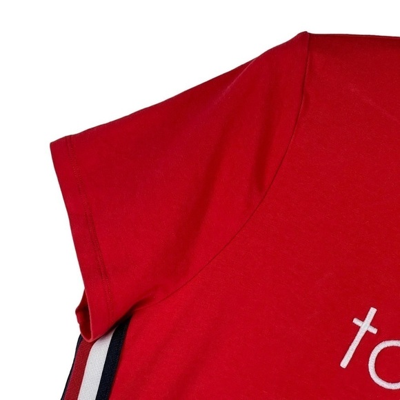 TOMMY HILFIGER LOGO SIDE STRIPE RED COTTON BLEND SHORT SLEEVE TEE SHEATH DRESS - Picture 11 of 15